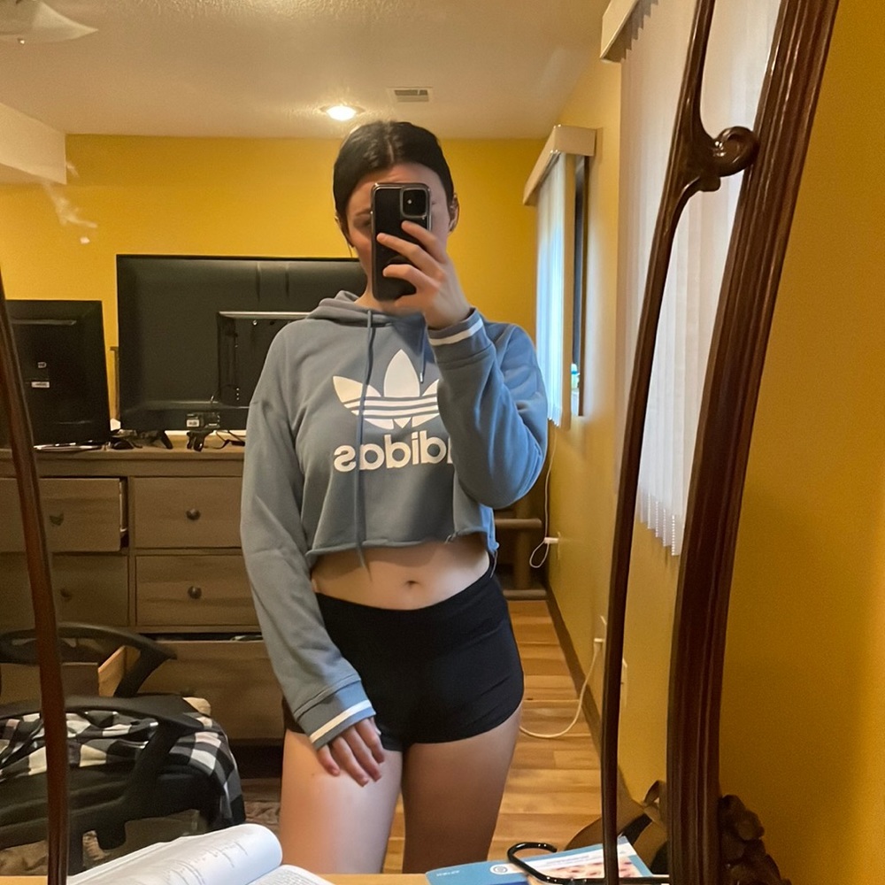 Baby Blue adidas Cropped Hoodie